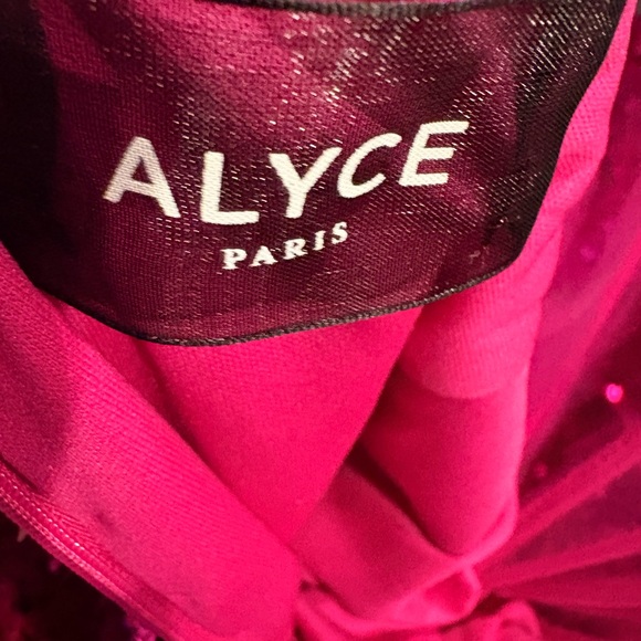 Alyce Paris Fuchsia Plush Sequins Strapless Sheer Top Dress size 00 - Picture 10 of 15